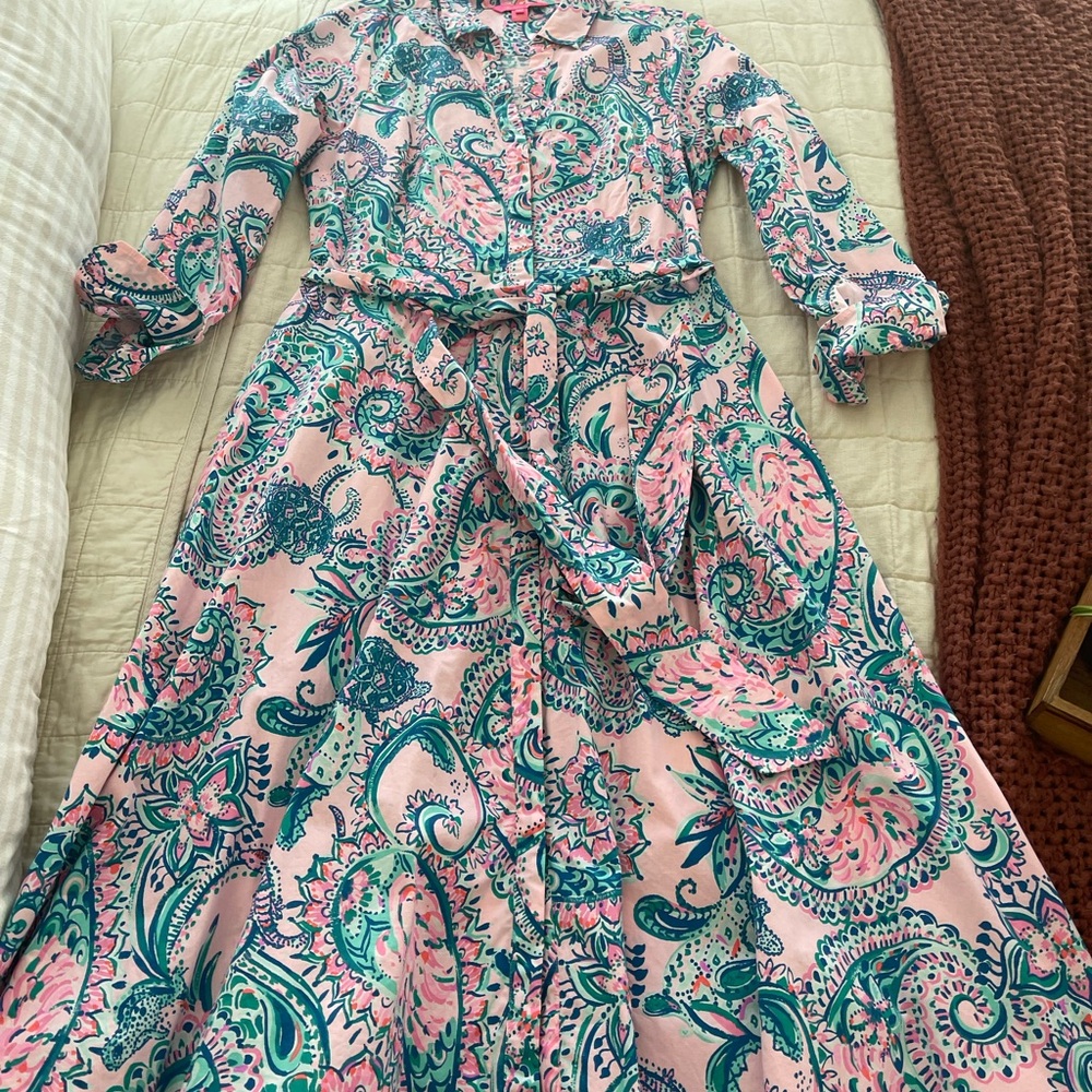 Lilly Pulitzer green and light pink Paisley Dress